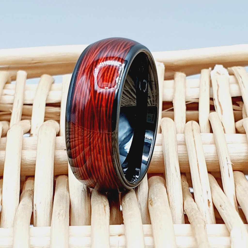 Red Wood Inlay Tungsten Carbide Ring Unisex Wedding Band W934
